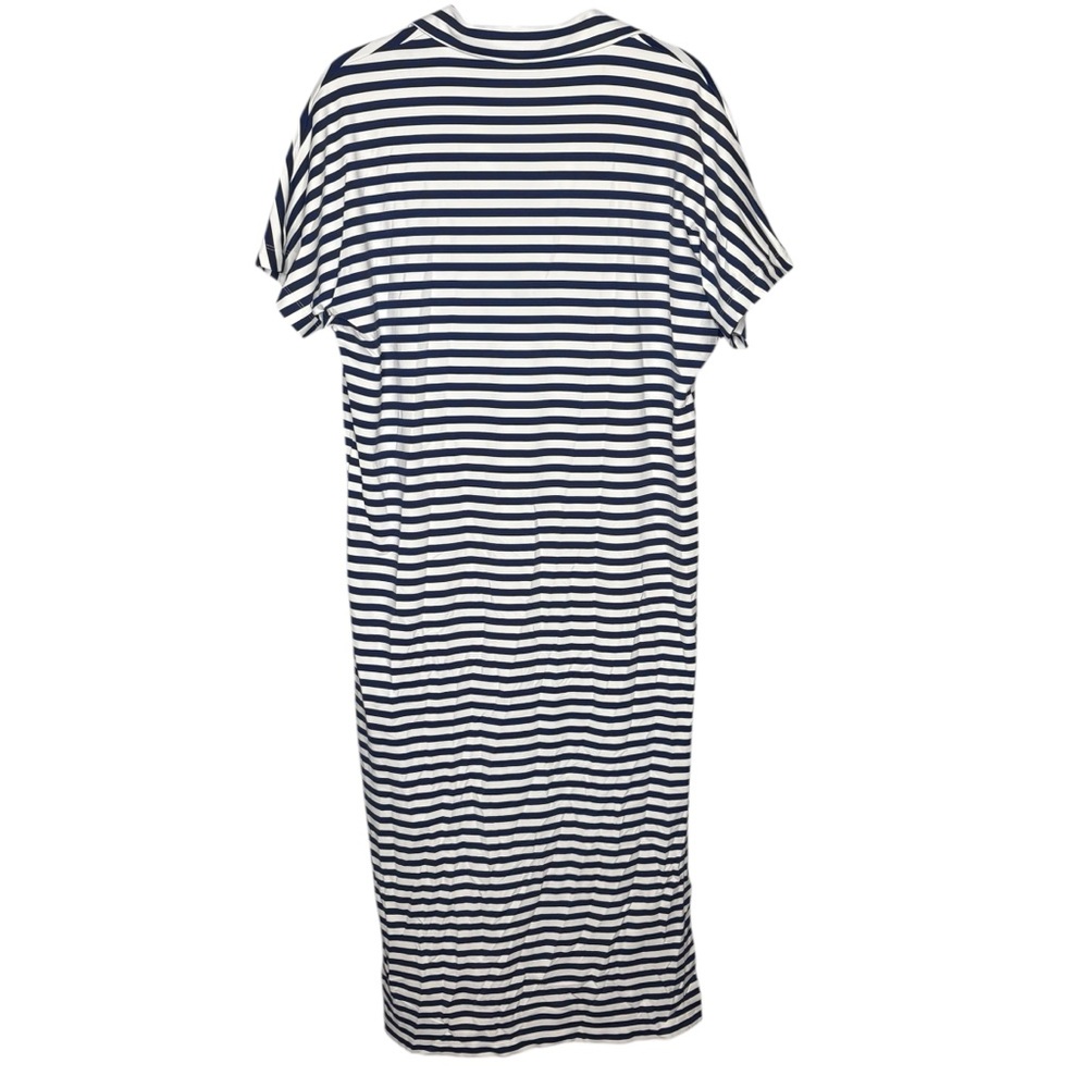 J McLaughlin dress maxi Catalina cloth Navy blue White Stripe polo collar medium - Picture 2 of 4